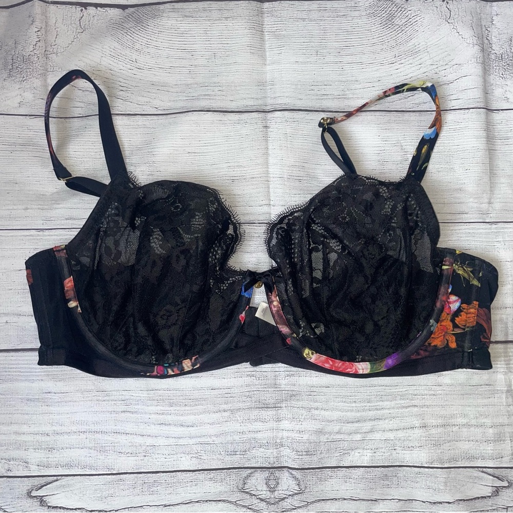 Cacique Butterfly Lace Full Coverage Black Bra